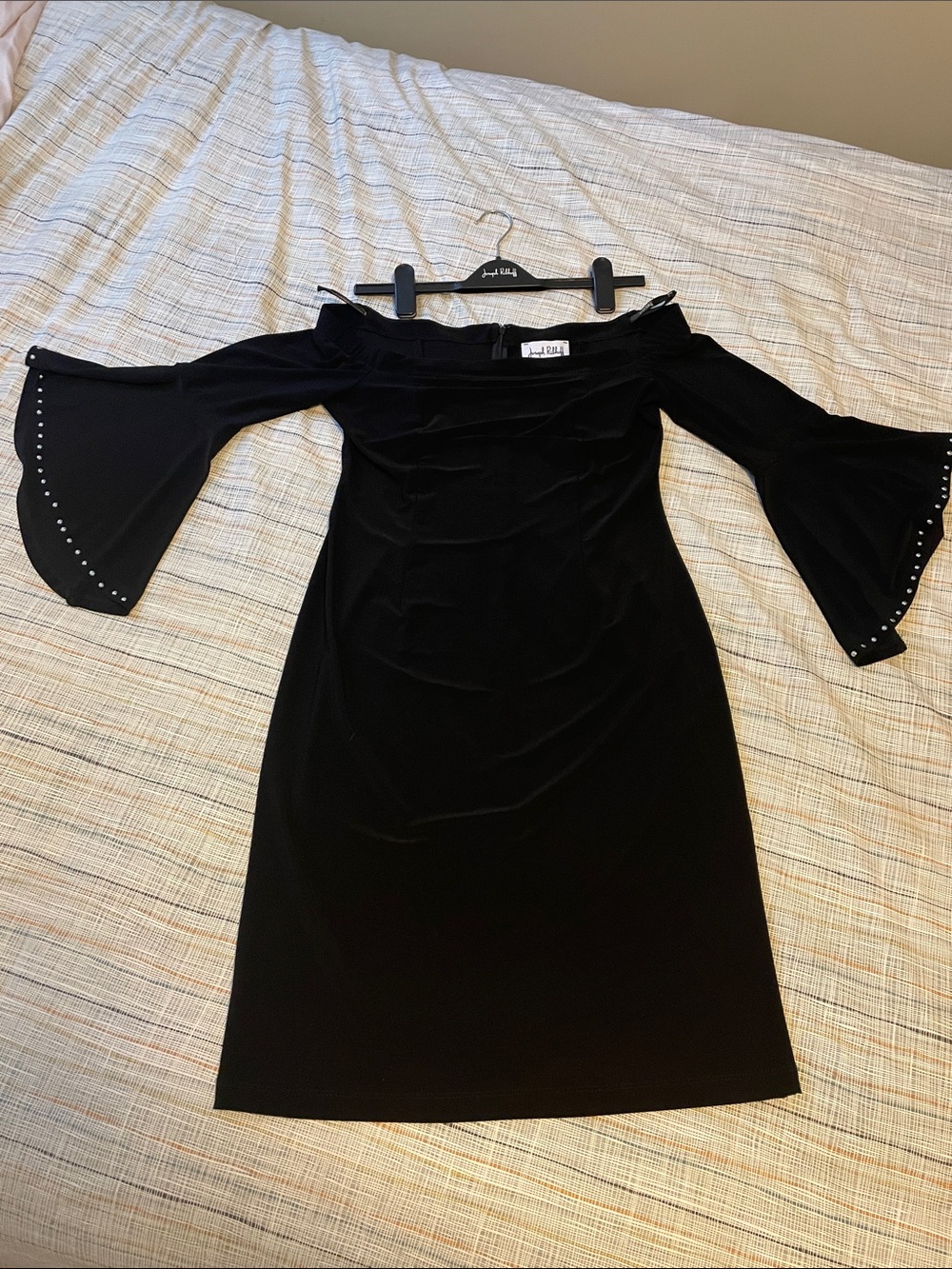 Joseph Ribkoff Black Off-Shoulder Dress with Bell Sleeves